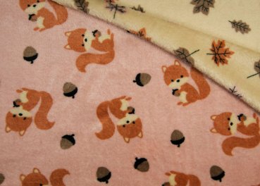 Kuschelnicky Eichhörnchen rose Doubleface flanell fleece  fabric for kids